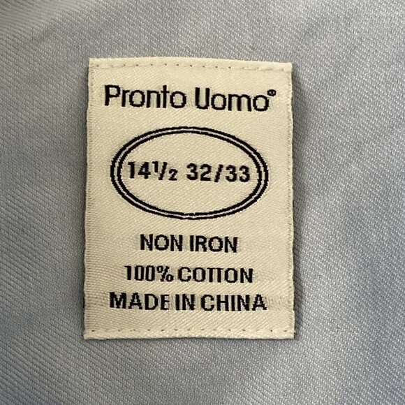 Pronto Uomo Button Front Dress Shirt Mens 14.5 32-33 Long Sleeve No Iron Blue - Picture 5 of 7